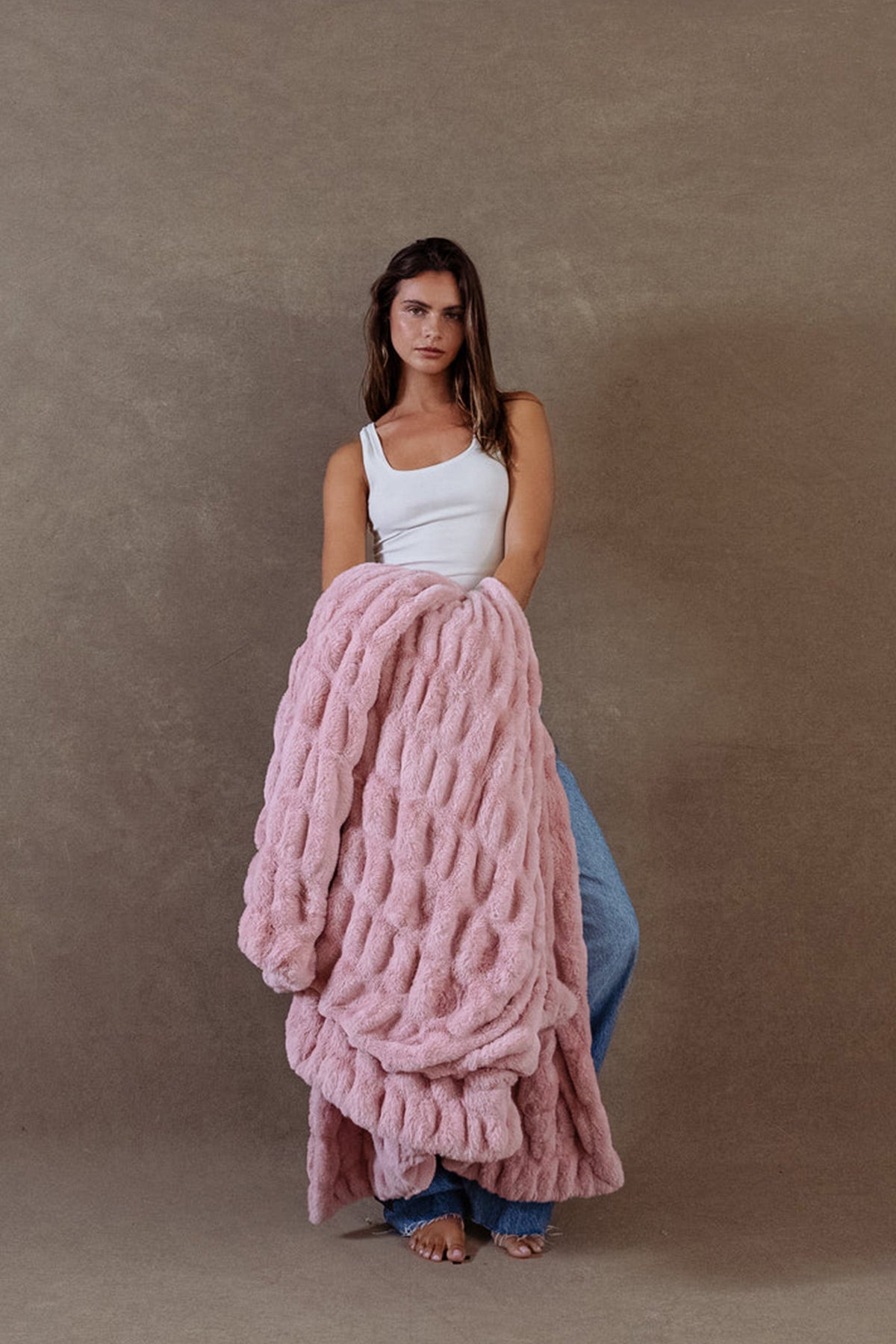 Lola Blankets Original Minky Faux Fur Throw Blanket Rosewater